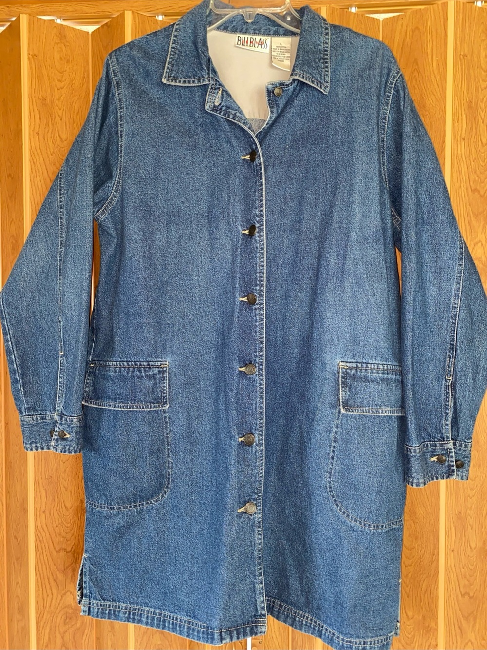 Bill Blass Vintage Denim Chore Jacket Women’s Large Blue Barn Coat Long Jean